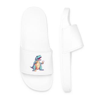 T-Rex enjoys ice cream - Funny dinosaur design - Men’s Pool Sliders - white - Front