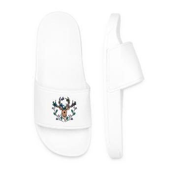 Moose Deer Fantasy Butterflies Deer Head - Men’s Pool Sliders - white - Front