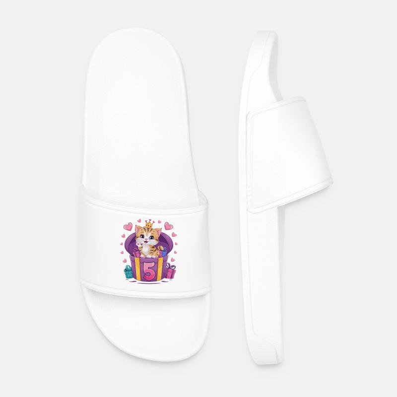 Chat mignon - 5e anniversaire - 5 ans - Claquettes Homme - blanc