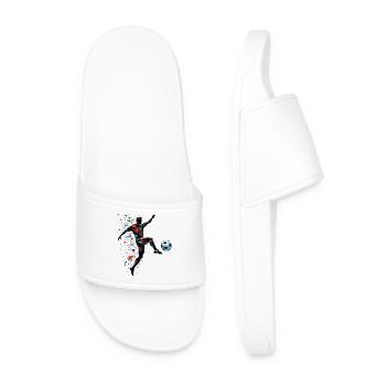 dynamic soccer player playing soccer - Men’s Pool Sliders - white - Front
