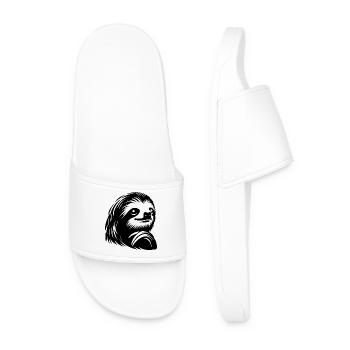 Reverent Sloth Face Portrait Silhouette - Men’s Pool Sliders - white - Front