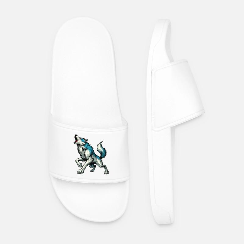 Wolf Comic - Men’s Pool Sliders - white