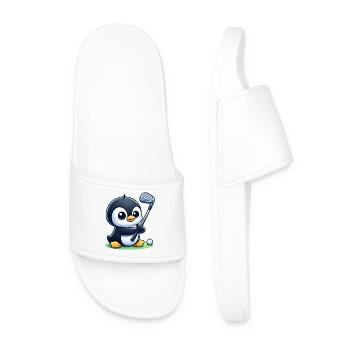 Cute Penguin Golfer Cartoon Funny - Men’s Pool Sliders - white - Front
