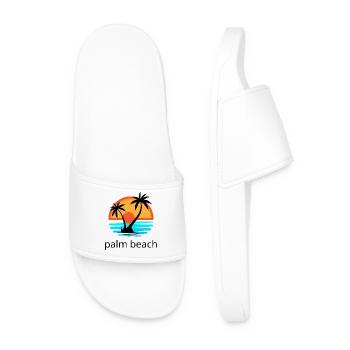 Sunset with palm trees. Palm Beach. - Men’s Pool Sliders - white - Front
