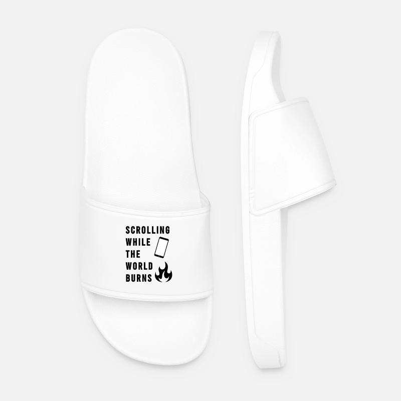 Scrolling While The World Burns - Men’s Pool Sliders - white