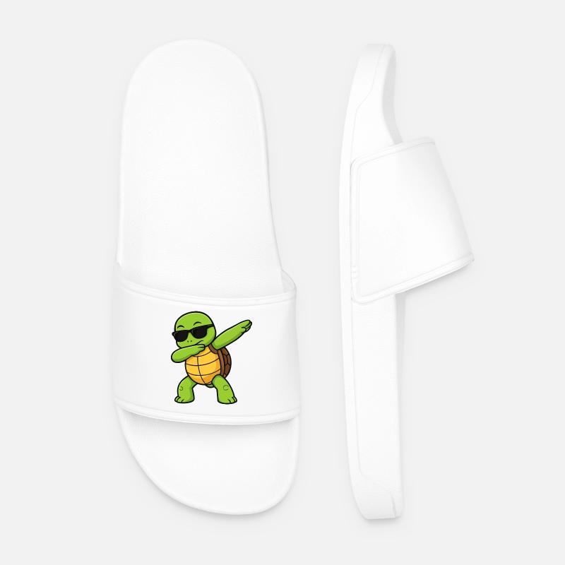 Dab Turtle with sunglasses - Men’s Pool Sliders - white