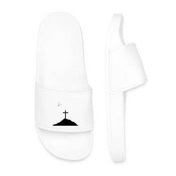 Dove of peace and cross on mountain - Men’s Pool Sliders - white - Front
