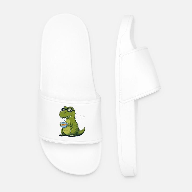 Tea Rex – Funny dinosaur with teacup - Men’s Pool Sliders - white