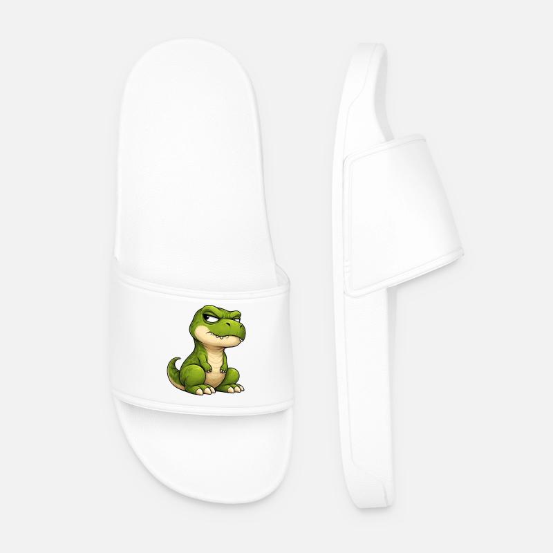 Grumpy T-Rex Cartoon Skeptical Look - Men’s Pool Sliders - white