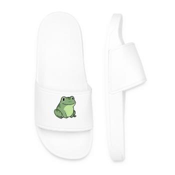 Kuschelfrosch Cartoon niedlicher Kinder Frosch - Männer Badelatschen - Weiß - Vorne