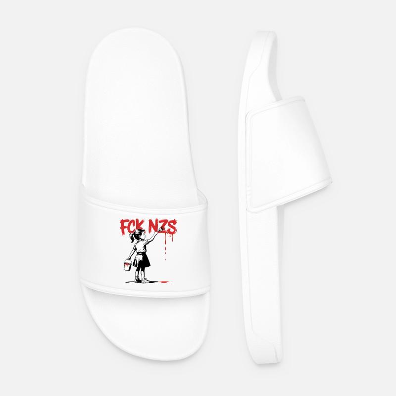 F*ck Nazis - Antifascist Tee - Men’s Pool Sliders - white