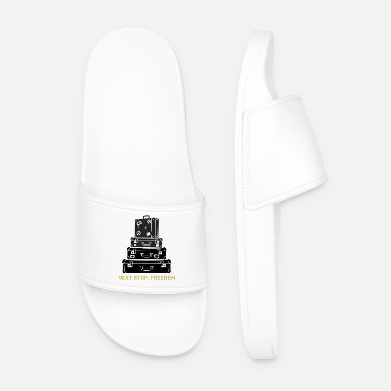 Suitcase Stack Freedom Saying - Men’s Pool Sliders - white