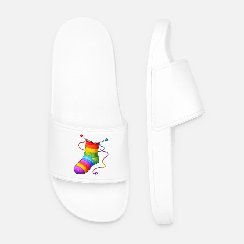 Gestrickte Regenbogen Socke Illustration  - Männer Badelatschen - Weiß