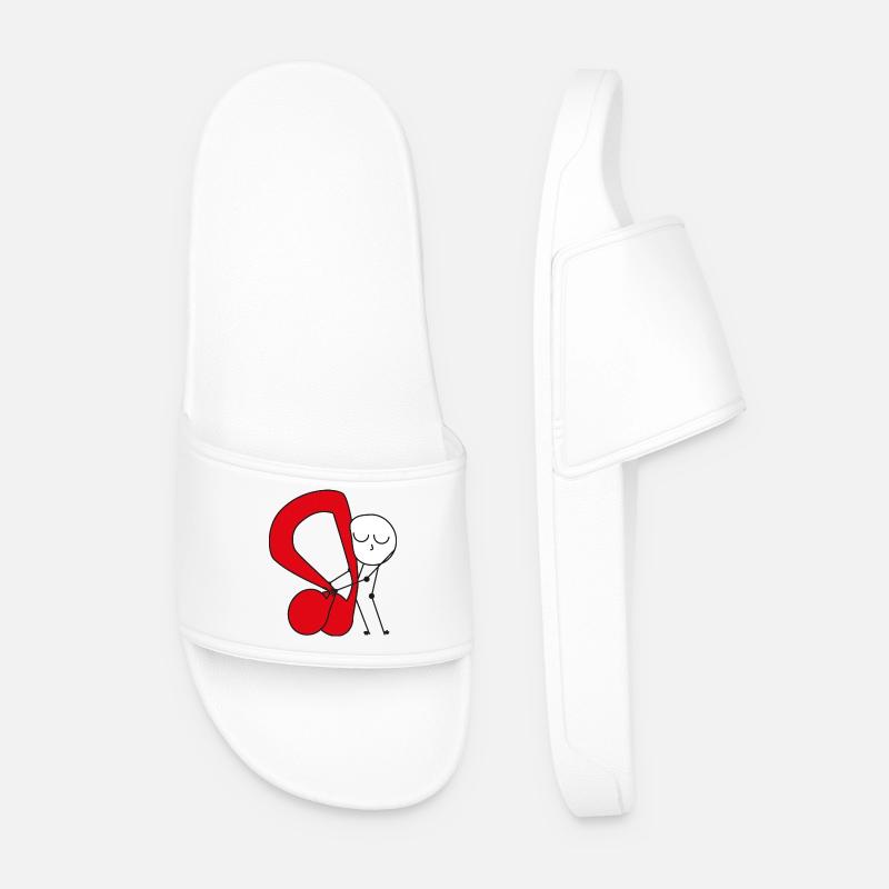 Cuddle Red Music Note - Men’s Pool Sliders - white