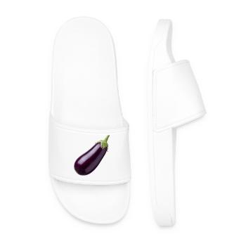 Aubergine, Eggplant Veggie Vegan GeschenkIdee - Männer Badelatschen - Weiß - Vorne