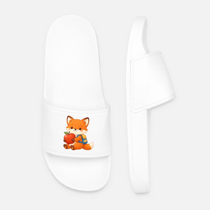 Cuddly fox with apple and backpack - Men’s Pool Sliders - white