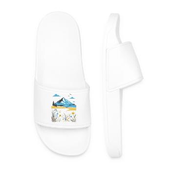Mountain landscape with flowering meadows - Men’s Pool Sliders - white - Front