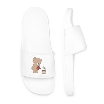 Cute bear watering sad plant - Men’s Pool Sliders - white - Front