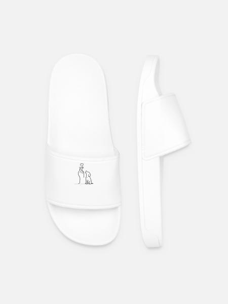 Dog Lover Gift | Fine Line Dog Illustration - Men’s Pool Sliders - white
