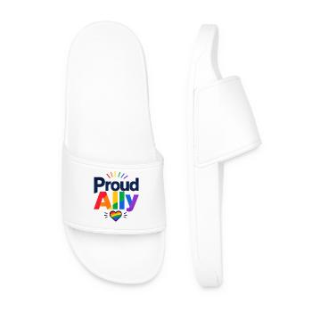Proud Ally Spruch für LGBTQ Aktivisten & Fans CSD - Männer Badelatschen - Weiß - Vorne