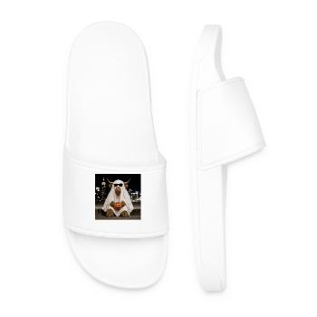 Highland Cow Halloween Ghost with Pumpkin T-Shirt - Men’s Pool Sliders - white - Front