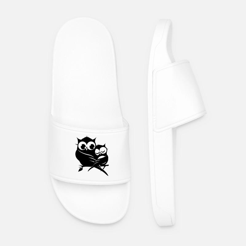 two owls on a branch - Men’s Pool Sliders - white