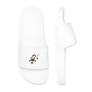 Cat Hockey Winter Sports Hockey Cat Puck - Men’s Pool Sliders - white - Front