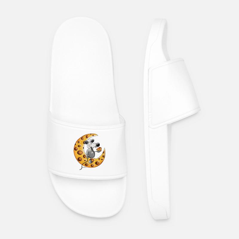 The Mouse Love Cheese - Men’s Pool Sliders - white