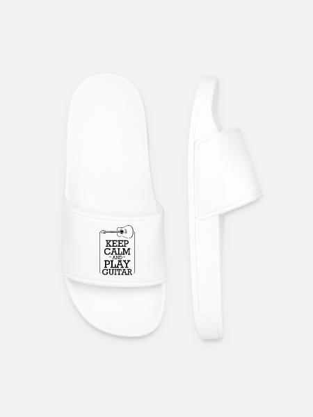 Guitar Line Art in Black - Men’s Pool Sliders - white