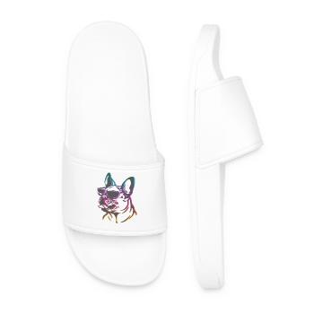 French Bulldog Neon Frenchie Sunglasses Line Art - Men’s Pool Sliders - white - Front