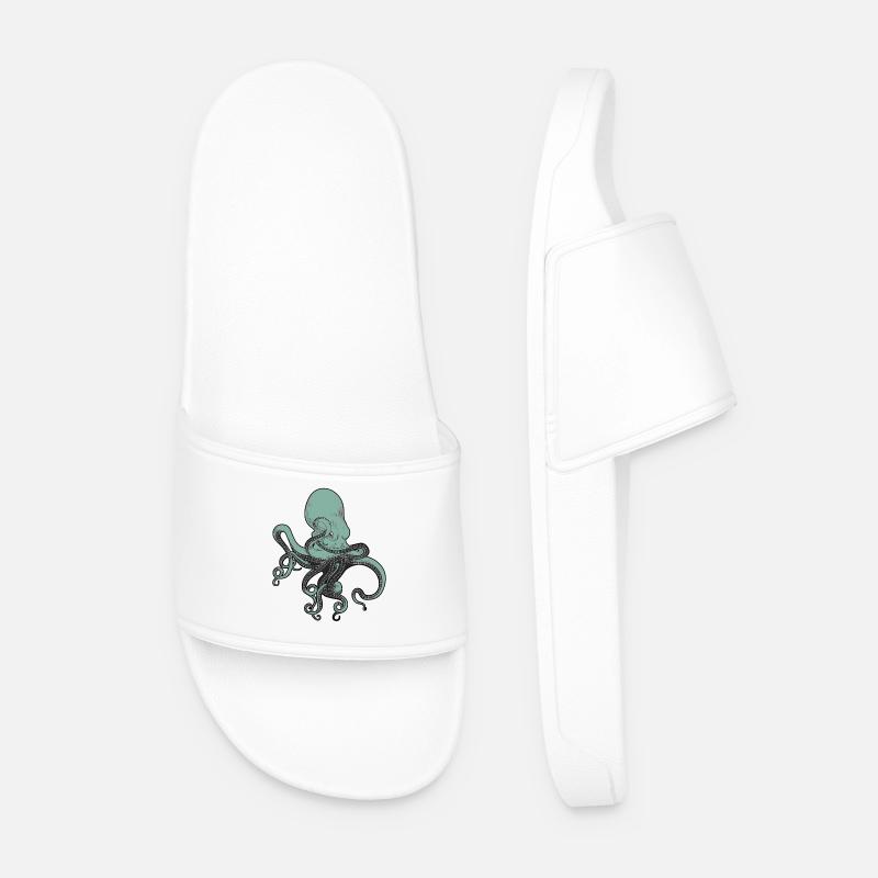 Octopus Octopus Octopus Seafood Calamaris - Men’s Pool Sliders - white