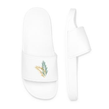 a green and a golden palm leaf - Men’s Pool Sliders - white - Front