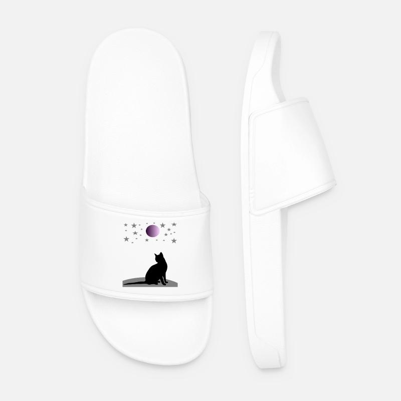Starry sky with moon and cat - Men’s Pool Sliders - white