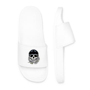 Sportsman Sports Skating Skater Skull Skateboard - Men’s Pool Sliders - white - Front