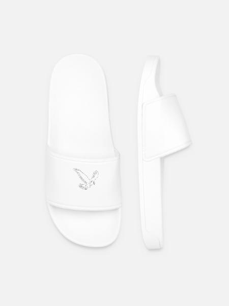 One Line Art Eagle drawn with a dash - Men’s Pool Sliders - white