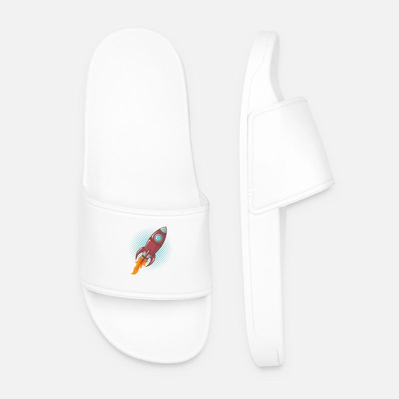 Comic Rocket Spaceship Spacecraft Missile - Men’s Pool Sliders - white