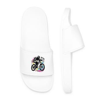 MTB - Buntes Mountainbike Rad - Mountainbiker - Männer Badelatschen - Weiß - Vorne