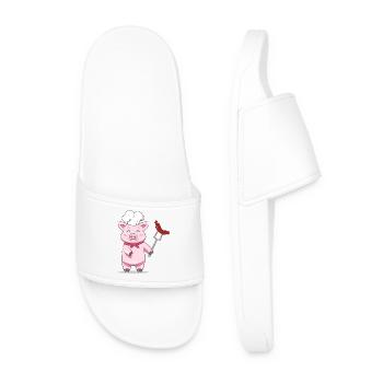 Pig Grill Master with Sausage – Funny Design - Men’s Pool Sliders - white - Front