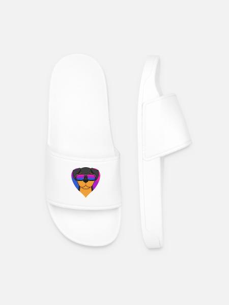 Bisexual Rottweiler Dog - Dog with Glasses - Men’s Pool Sliders - white
