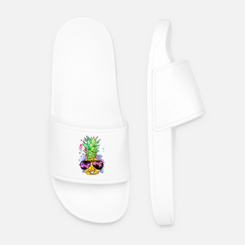 Pineapple with cool sunglasses - Men’s Pool Sliders - white