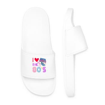 Cassette Tape Retro I Love The 80S Costume I Heart - Men’s Pool Sliders - white - Front