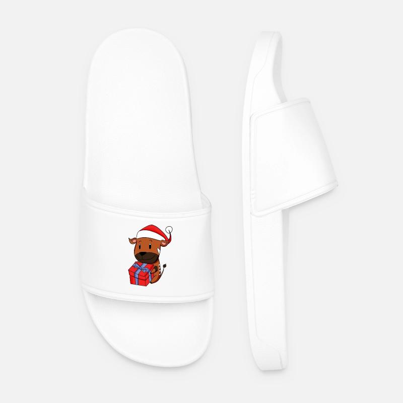 Noël Antilope Bébé avec Cadeau - Claquettes Homme - blanc