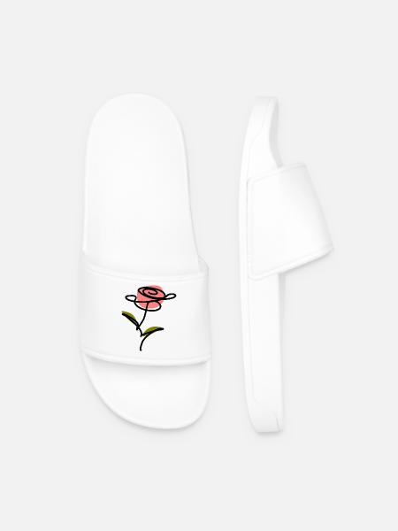One Line Art Rose Blume Geschenkidee für Sie - Männer Badelatschen - Weiß
