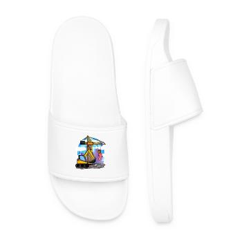 1st birthday 1 year crane construction site excavator boy - Men’s Pool Sliders - white - Front