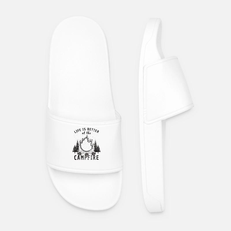 Life Is Better at the Campfire - Men’s Pool Sliders - white