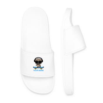 Funny pug on skateboard with headphones - Men’s Pool Sliders - white - Front