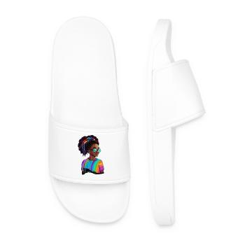 Colorful Dreadlocks and Rainbow T-Shirt - Men’s Pool Sliders - white - Front
