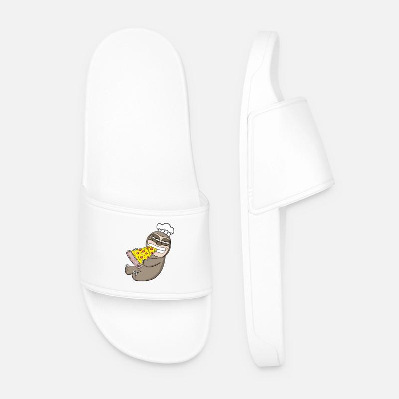 Gourmet Sloth Pizza - Men’s Pool Sliders - white