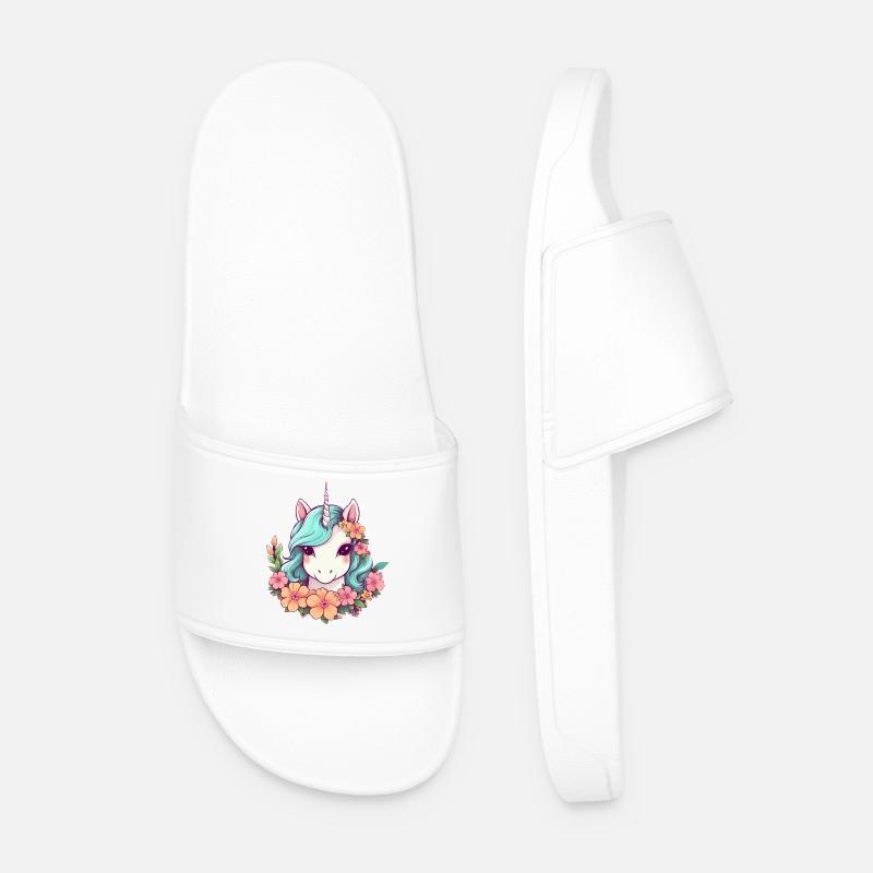 Licorne avec fleurs - Design de style élégant - Claquettes Homme - blanc