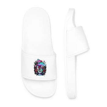 Psychedelic Mushroom - Eyes Art with Flowers - Men’s Pool Sliders - white - Front